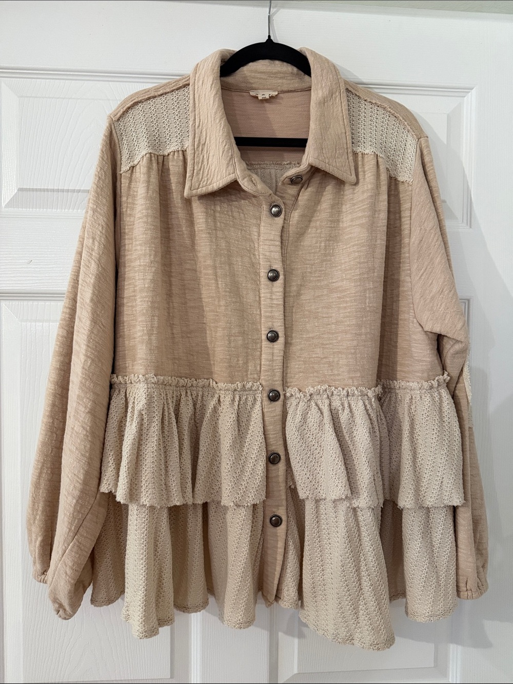 POL Cream Ruffle Button-Down Shirt